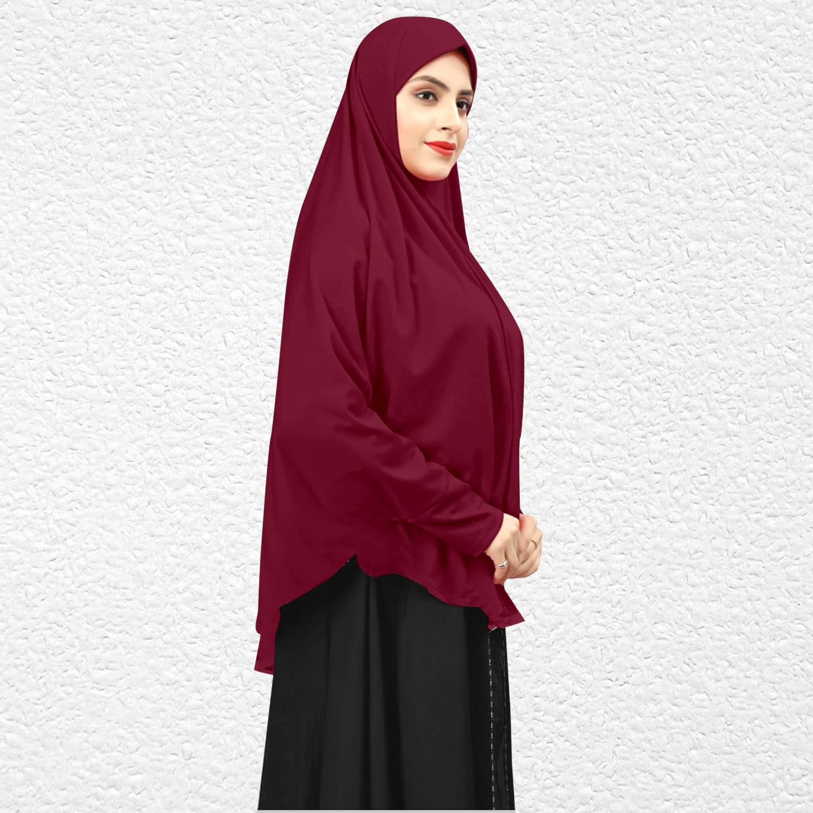 Women’s Maroon Instant Hijab with Attached Cap | Ready-to-Wear Stretchable Muslim Hijab Scarf | Soft Comfortable Islamic Headscarf for Daily Wear, Prayer, College & Office