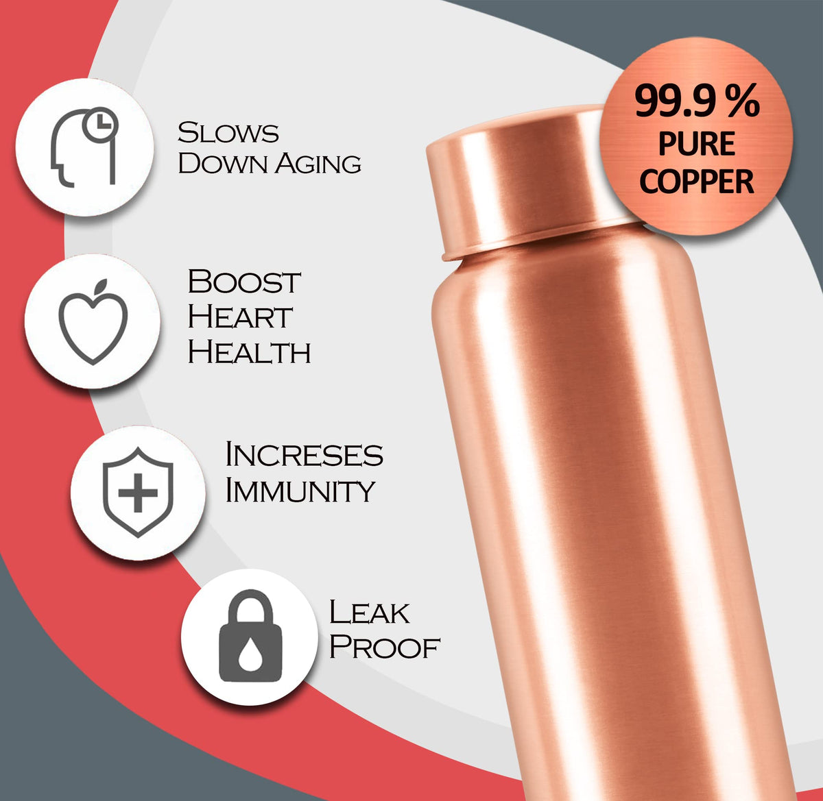 MILTON Copper Aqua 1000 Water Bottle, 900 ml, Copper | 100% Leak Proof | Office Bottle | Gym Bottle | Yoga Bottle | Home | Kitchen | Hiking | Treking Bottle | Travel Bottle (Pack of 1)
