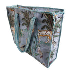 Bazaar Bhoot Edition Premium Cotton Quilted Shopping Tote Bag - Multipurpose Long Lasting Foldable Reusable Bag with zipper for Shopping, Travel & Daily Use - Made in India (Animal Print Azure Blue)