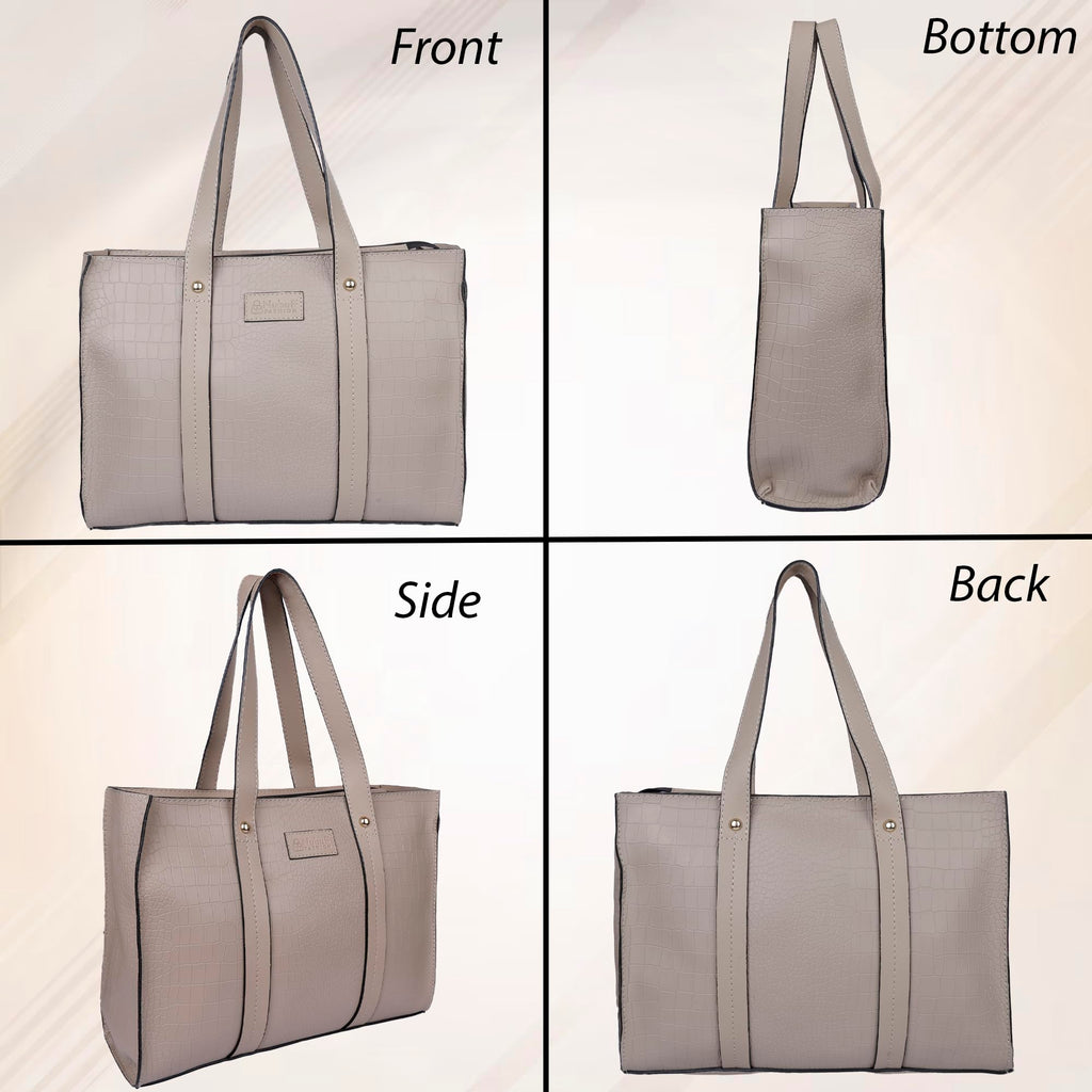NUBUFF FASHION Womens croco Textured Shoulder Tote Bag (Beige)
