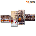 VIBECRAFTS Street View Of London 4 Pieces Canvas Wall Painting Fitted With Wooden Frame For Home | Office | Living Room | Gifts (PTVC4Pcs3_15505)