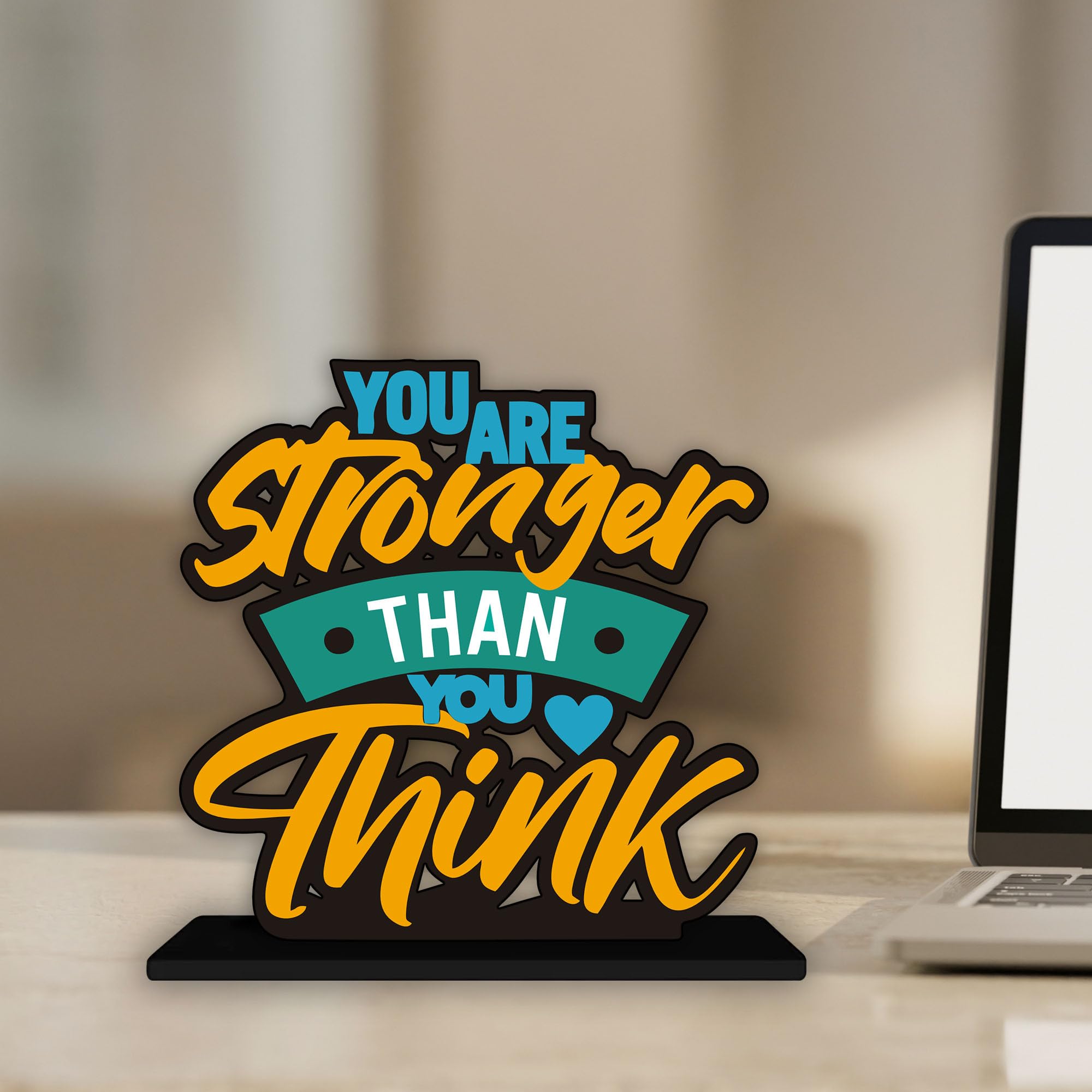 Artvibes Wooden Idols And Figurine You Are Stronger Than You Think Motivational Quote Table Decoration For Office Desk|Home Decor Item|Living Room|Modern Art Wood Showpiece Gift (Sp_1165)