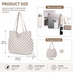 ZippyLiva Corduroy Tote Bag for College Girls, Light Khaki Checkerboard
