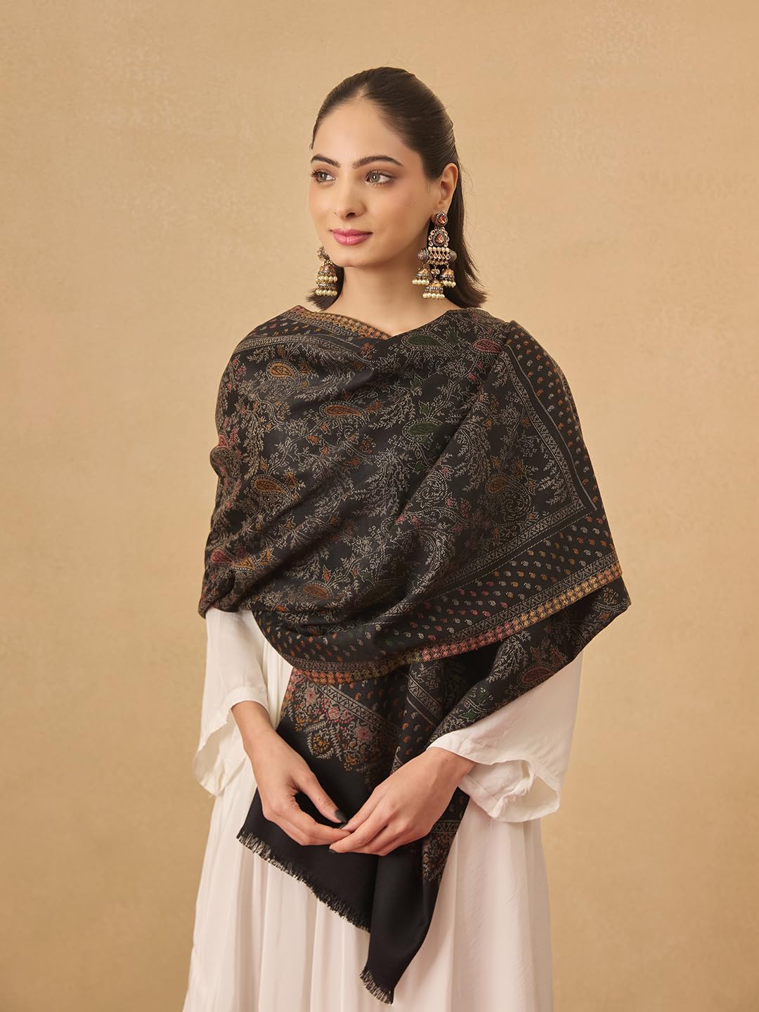 Pashmoda Women Paisley Harmony Kaani Wool Blend Stole (Size : 28x80in, 71X203cm) AVST10