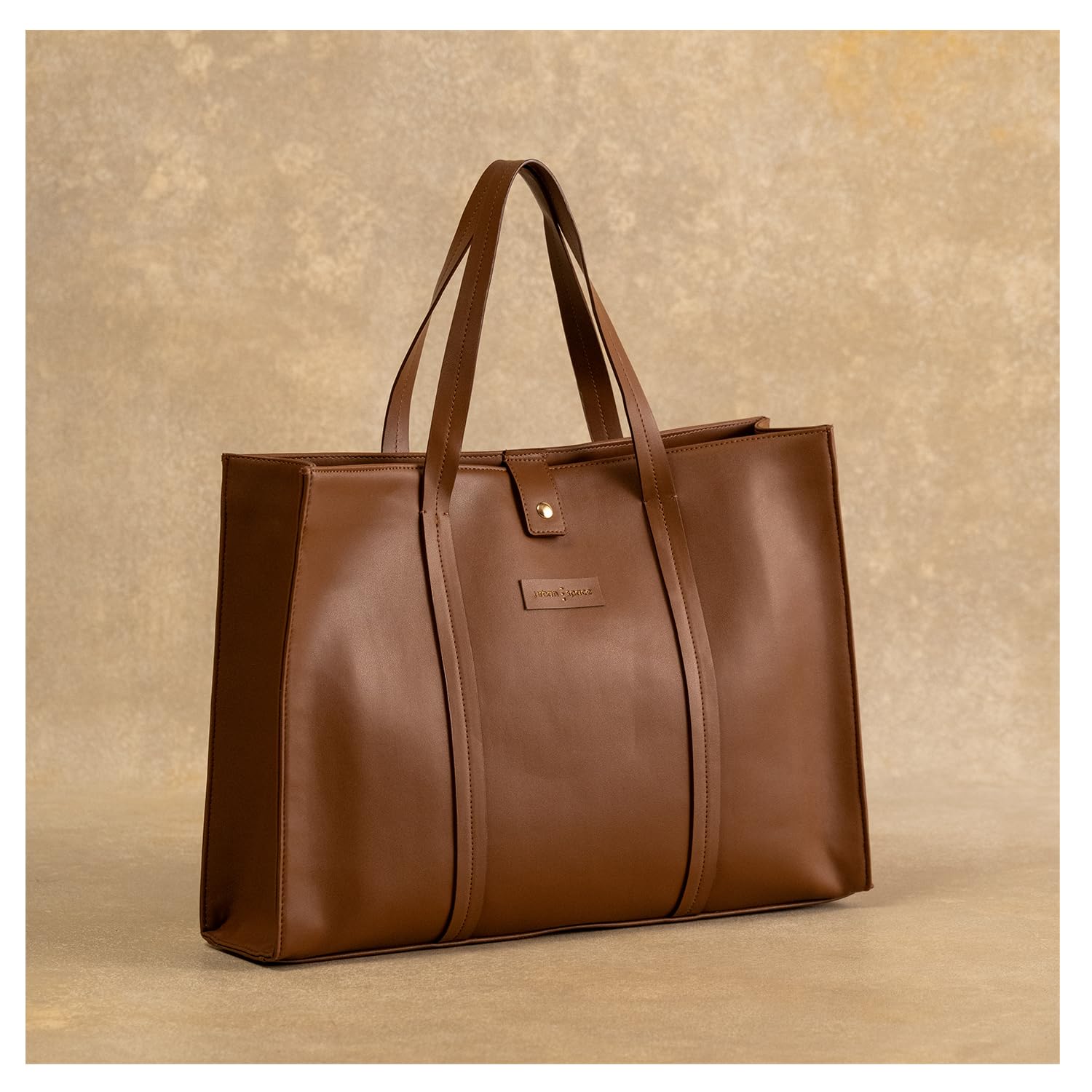 Urban Space Vegan Leather Women Tote Bag with Laptop compartment, Handbag for Work, Ladies purse, Stylish Shoulder Bag, Laptop ipad Bags For Office Use, Gift for Women (Luna Tote Dark Tan)