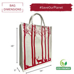 Jute Club Printed Canvas Bag|Shopping|Office|Tiffin| Multipurpose|Eco Friendly with Zipper lock|Spacious|100% Organic Cotton Tote with Lamination-14 X16 X5 (5Pc, Red Deer)