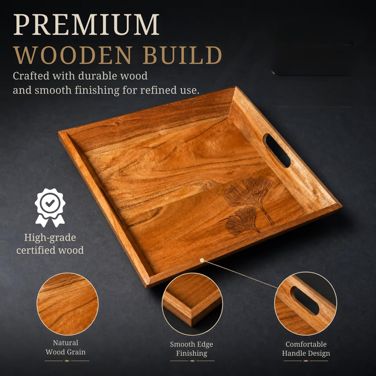 The Sanctum Handcrafted Hand-Painted Print Serving Tray | Premium Wooden Entertaining Tray | Decorative Home Décor Accessory | Part of Six-Piece Artisan Collection