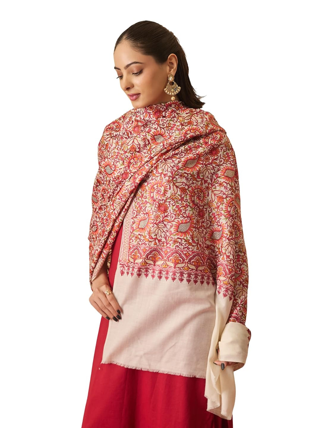 Pashmoda Women Ruhani Fine Wool Nalki Embroidered Shawl (Size: 40x80in, 101x203cm) EMS01