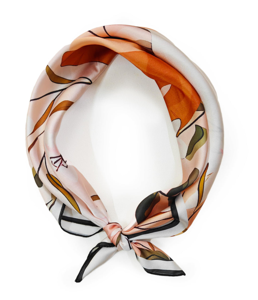 ONE ECHELON Satin Silk Small Neckerchief Square Scarf (Lady in the Sun)