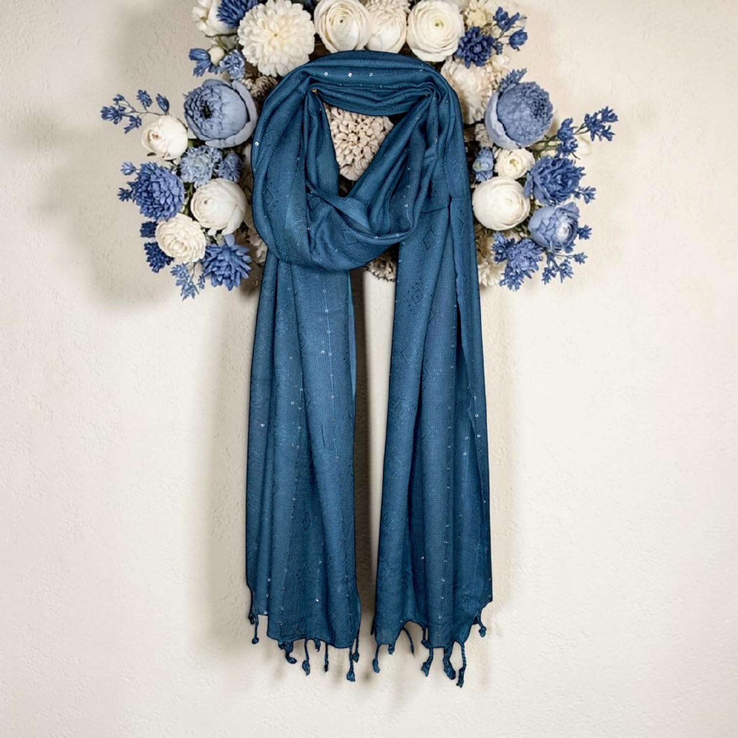 STOLE STUDIO Elegant Luxurious Sequence Viscose Stole Scarf (Teal Blue)