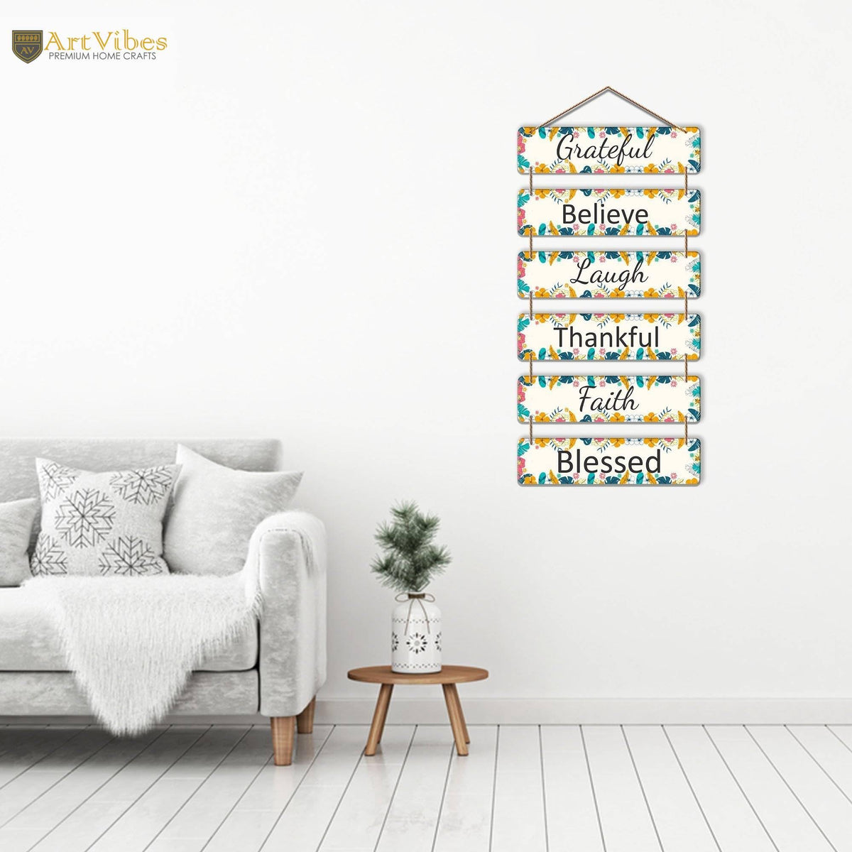 Artvibes Decorative Wall Hanging Wooden Art Decoration item for Living Room | Bedroom | Home Decor | Gifts | Quotes Decor Item | Wall Art For Hall | Mdf Wall Decoration, Set of 6 (WH_3201NR)