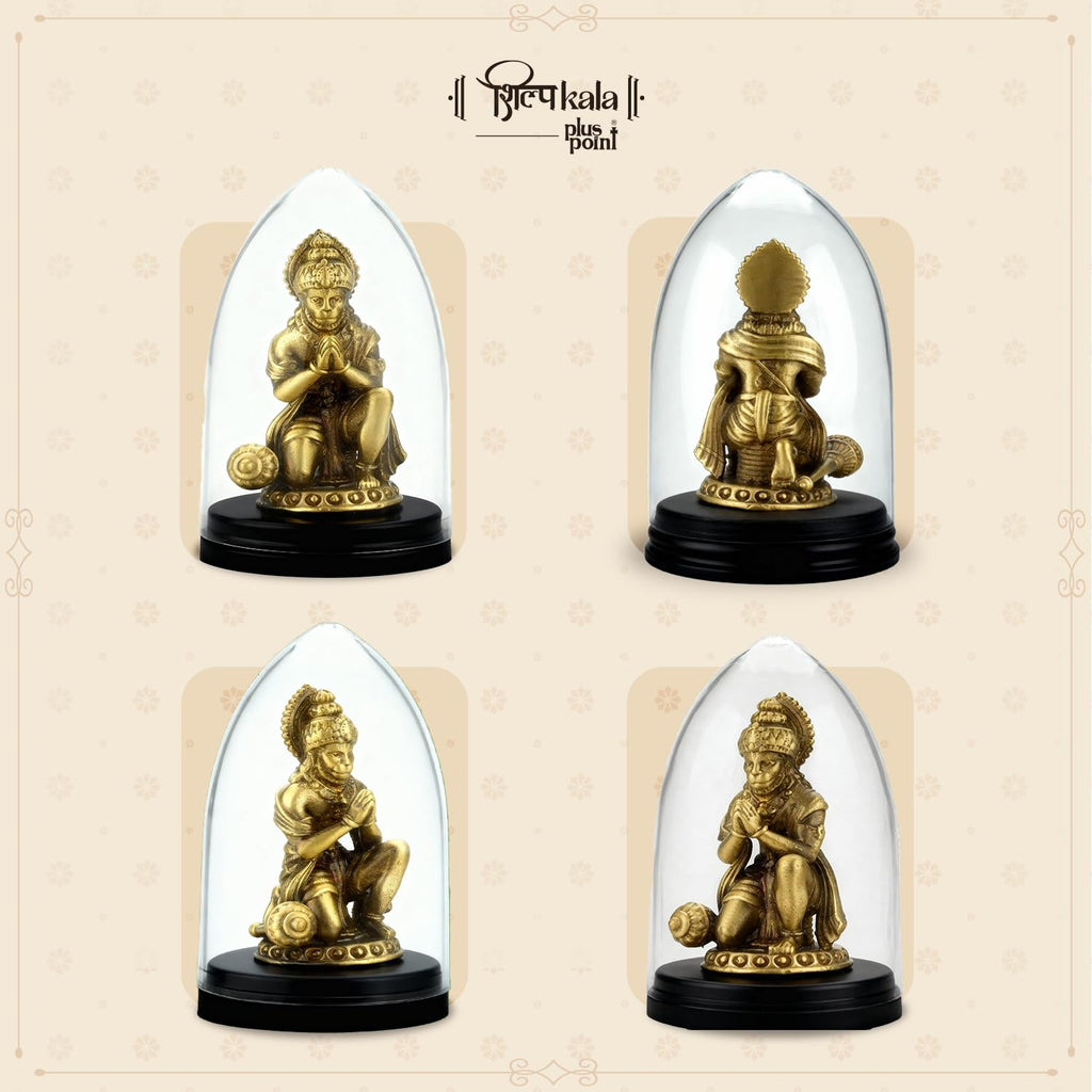 Shilpkala 2.3 Inch Brass Ultra Fine Hanuman Ji Brass Idol in Pranam Mudra for Car Dashboard & Devotional Gift (Coffee Antique)