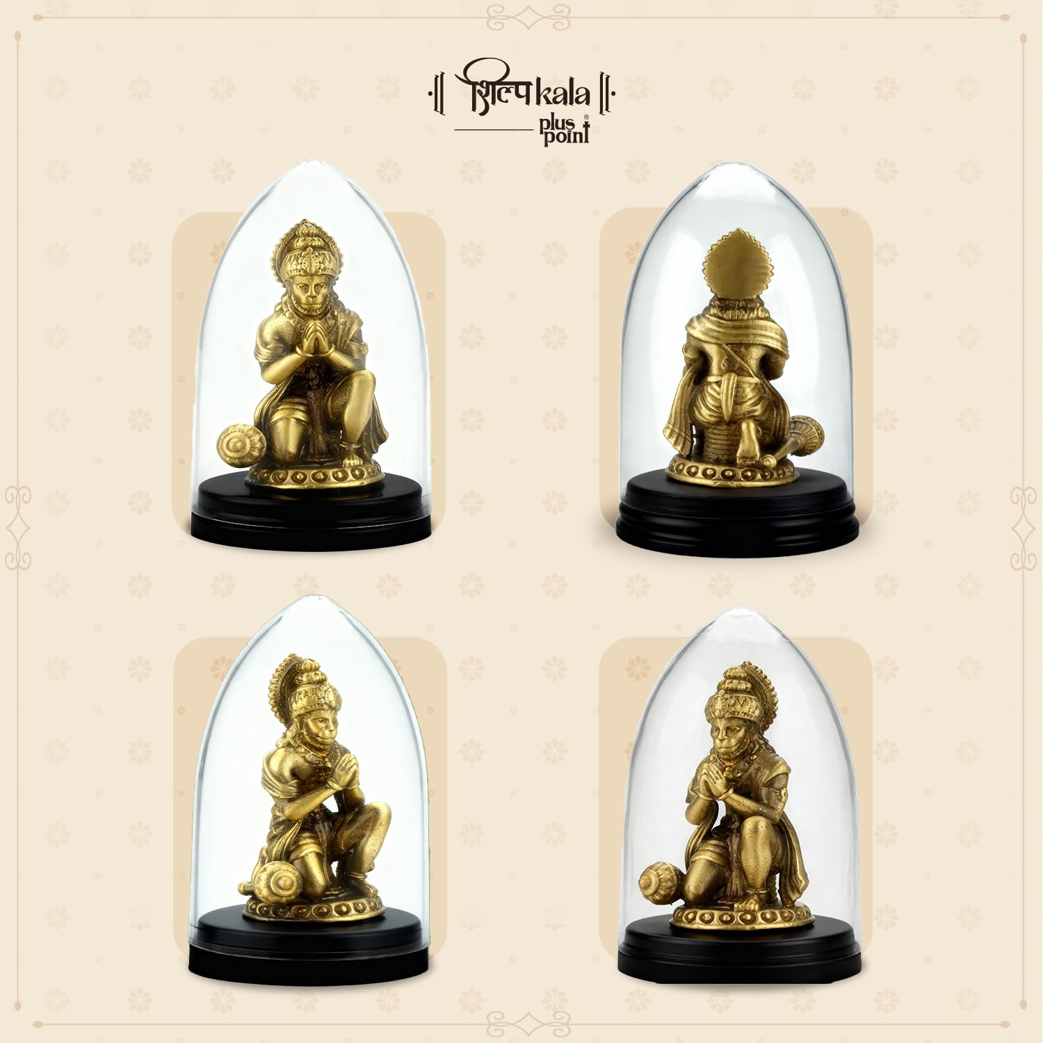 Shilpkala 2.3 Inch Brass Ultra Fine Hanuman Ji Brass Idol in Pranam Mudra for Car Dashboard & Devotional Gift (Coffee Antique)