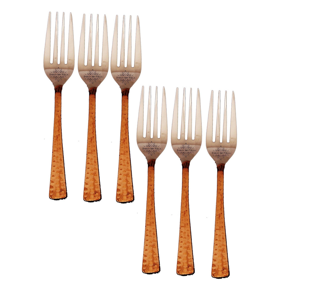 IndianArtVilla Steel Copper Table Fork, Flatware, Tableware Home Hotel Restaurant, Length 8 Inch, Set of 6
