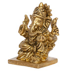 SVARUP Brass Lord Ganesh Ganpati Sitting On Lotus Ganesha Idol for Puja Home Decor Gift Height 3 inch