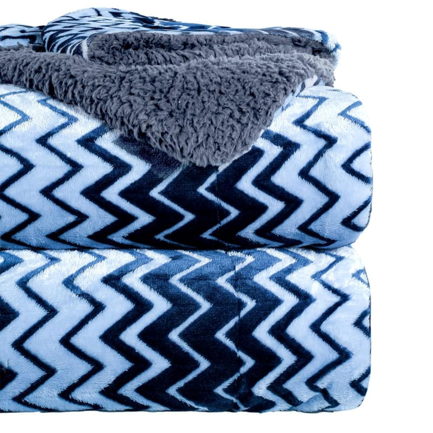 BSB HOME® Premium Micromink Winter/Mild Winter AC Blanket Sherpa Super Soft/Warm Flannel Jacquard Plush/Printed, Dark Blue & Grey, Size 220 x 230 Cms (Approx 7.6 x 7 ft) (Double), Skin Friendly Kafalo