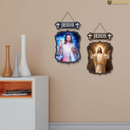 Artvibes Jesus Christ Designer Wooden Wall Hanging Decoration Items for Home Decor | Spiritual Decor Items | Religious Wall Art | Wall Poster | Modern Decor Items | Unique Gift (WH_9718N), Set of 2