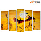 VIBECRAFTS 5 Pieces Flamingos Flying In sunset Canvas Wall Painting For Home|Office|Living Room|Gift (PTVC5Pcs2_6509)
