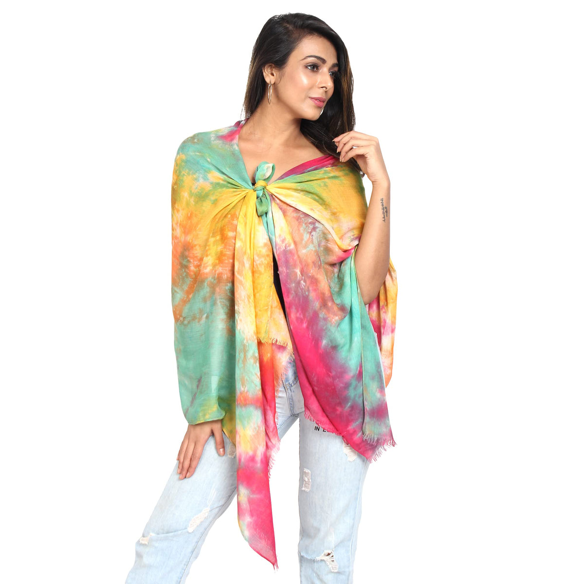 GFB Women's viscose multicolor Scarf with painting Print for Summer, Spring, Casual Wear 180x70 (Yellow multicolor)
