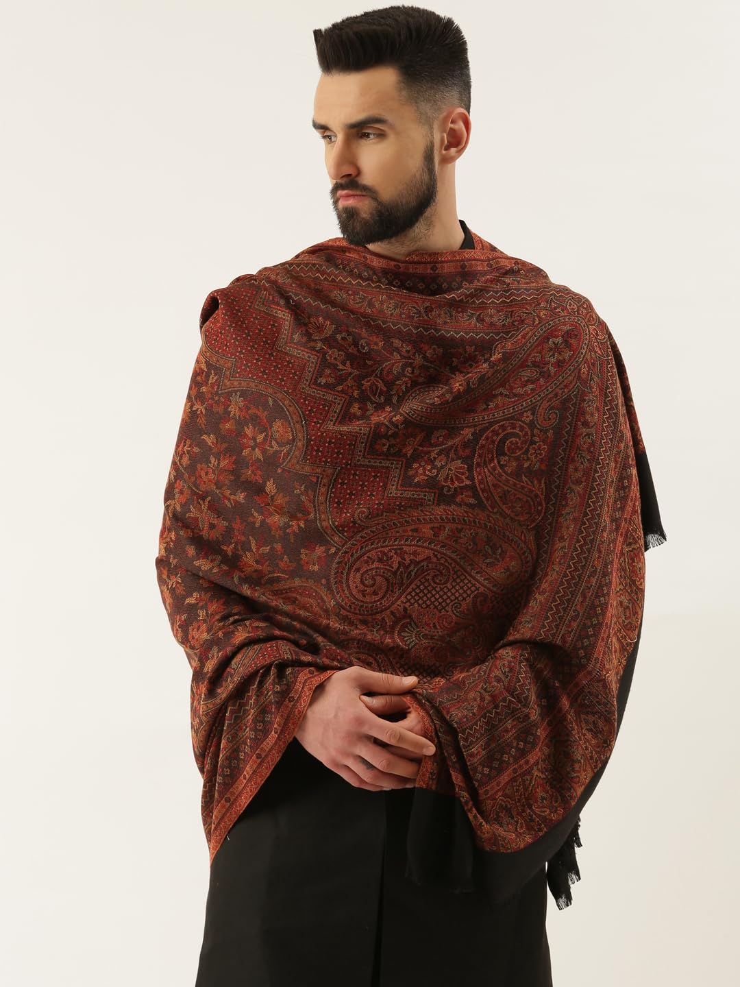 Pashmoda His and Her Gift Set of Jamawar Shawls With Wooden Gift Box