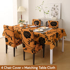 HOKIPO 'Elira Series' Elastic Dining Chair Covers Set of 4 with Matching Tablecloth, Copper Brown Floral (AR-5371-C8)