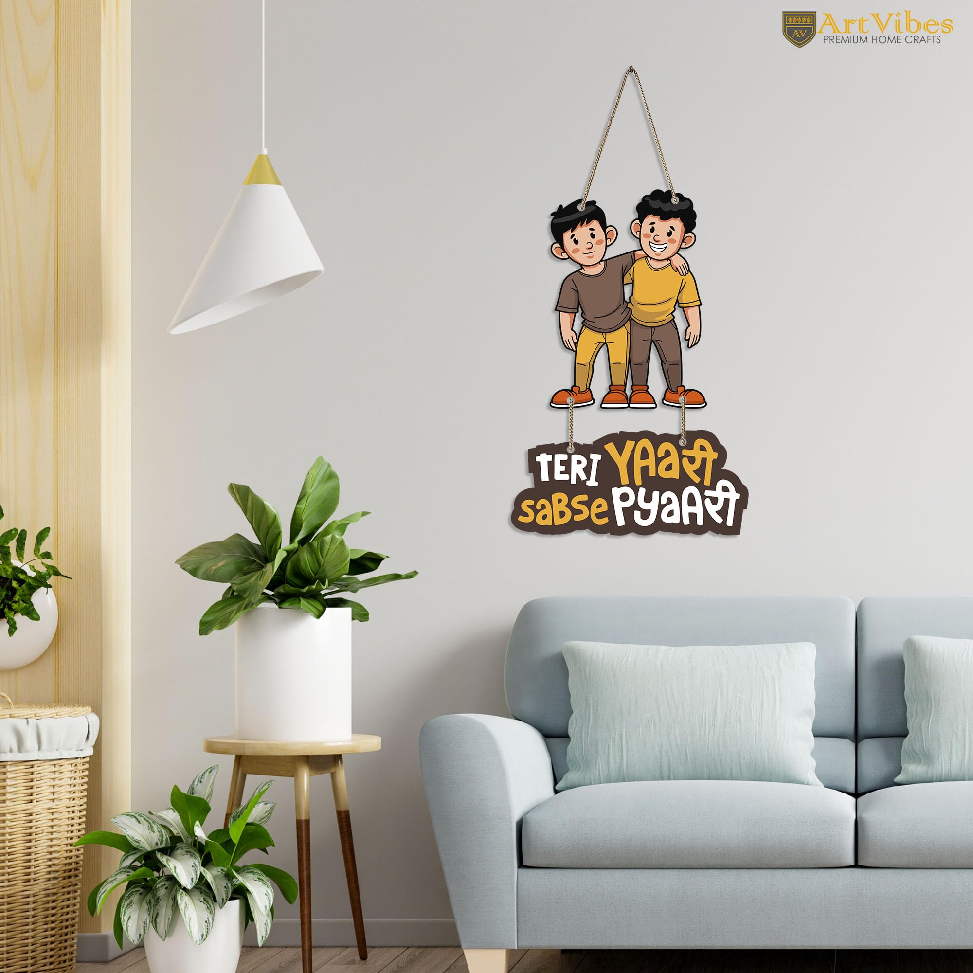 Artvibes Teri Yaari Sabse Pyari Funny Printed Wooden Wall Hanging for Home Decor | Quotes Decor Item | Wall Accents | Friendship Quotes Gift Items | Wall Illustrations | Aesthetic Wall Art(WH_5729N)