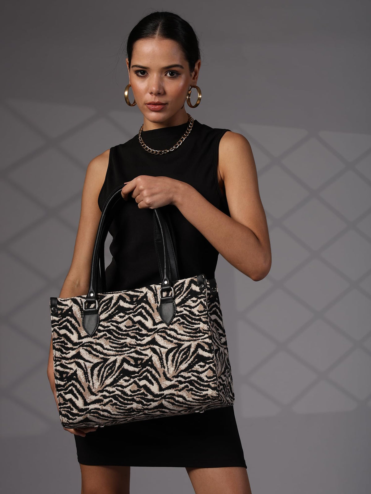 ENSAC Cotton Tote Bag for Women, Stylish Handbag for women with Zip Closure | Fit for Office Bag, College, Travel Use | Handcrafted in India (Black)