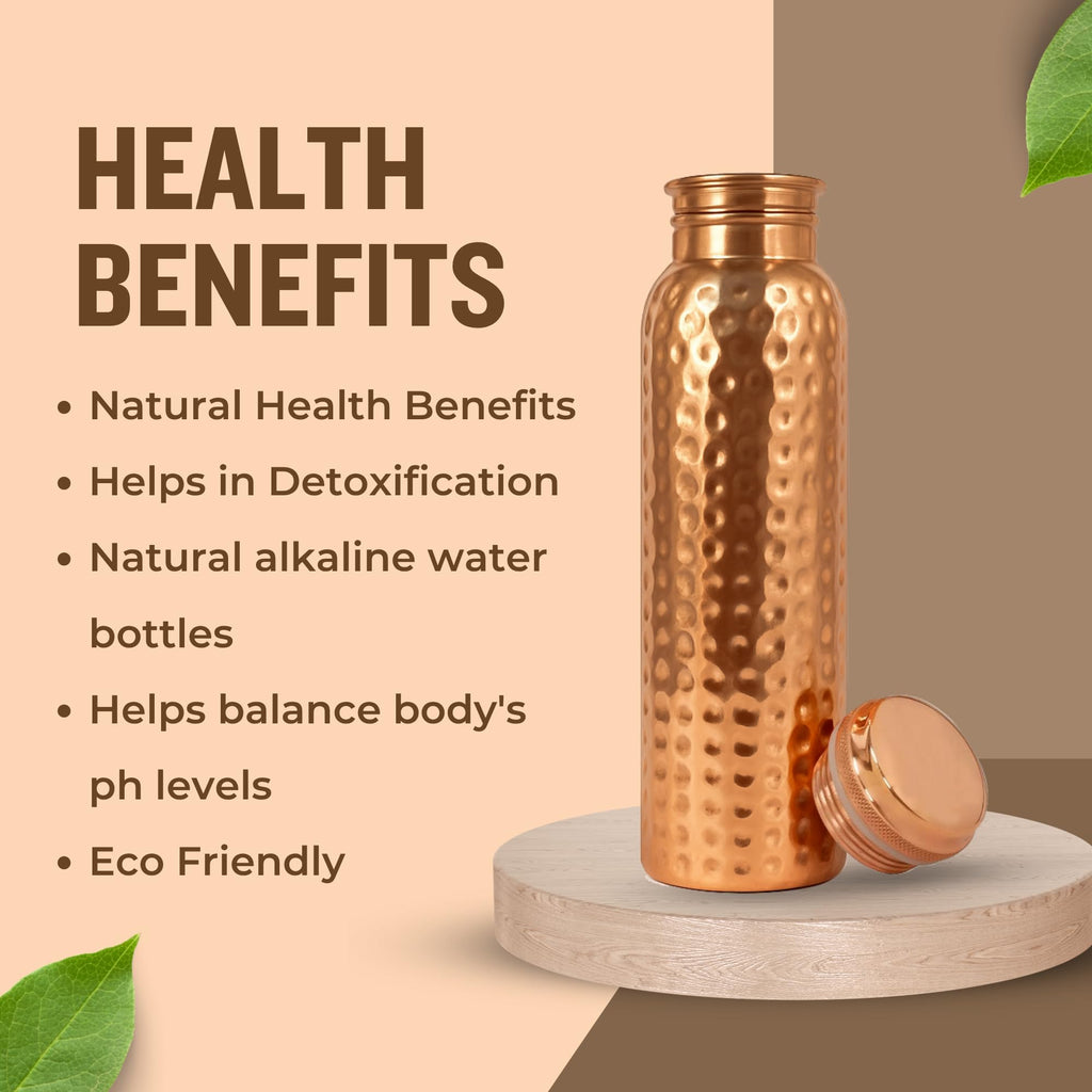 Metallix Copper Water Bottle 1 Ltr | Copper Bottle for Men & Women | 100% Pure Copper | BPA Free & Leak Proof | Easy to Carry | Suitable for Yoga, School & Office (Hammered)