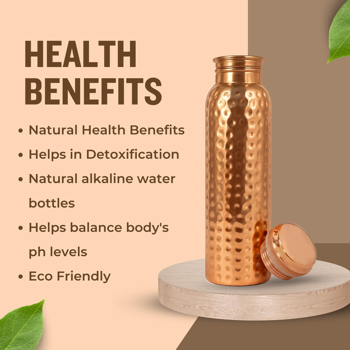 Metallix Copper Water Bottle 1 Ltr | Copper Bottle for Men & Women | 100% Pure Copper | BPA Free & Leak Proof | Easy to Carry | Suitable for Yoga, School & Office (Hammered)