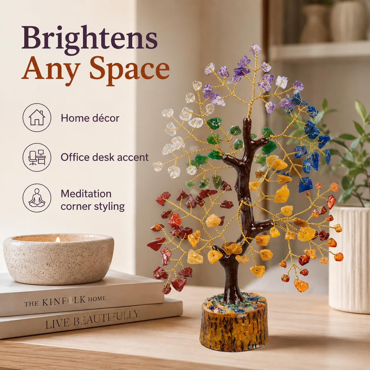7 Chakra Crystal Bonsai, Tree of Life for Home Office Decor