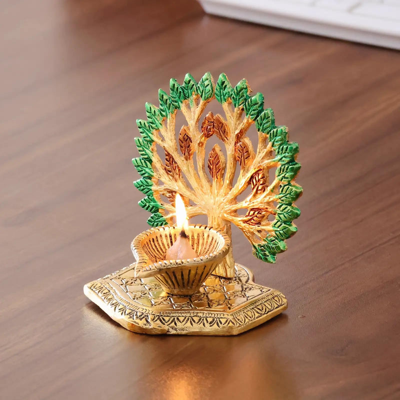 KridayKraft Exquisite Diya Figure Decorative Showpiece – Traditional Handcrafted Home Décor Accent for Festive Celebrations, Pooja Room, Temple, Office, and Living Space, Elegant Art (Golden)