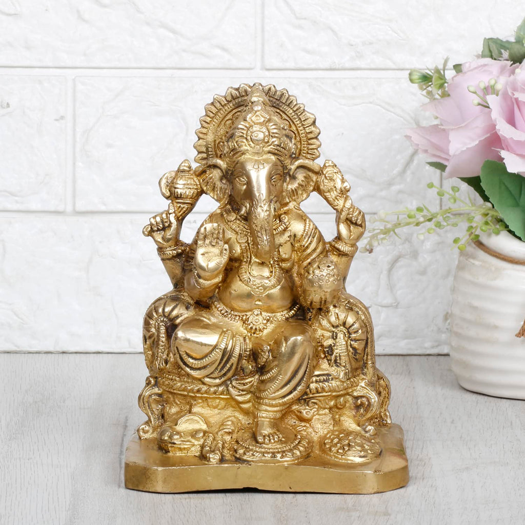 Svarup Brass Ganesha Idol for Home Décor Ganesh Lord Ganpati Statue Showpiece Diwali Pooja Vastu Office Gifts Height 6.75 Inch