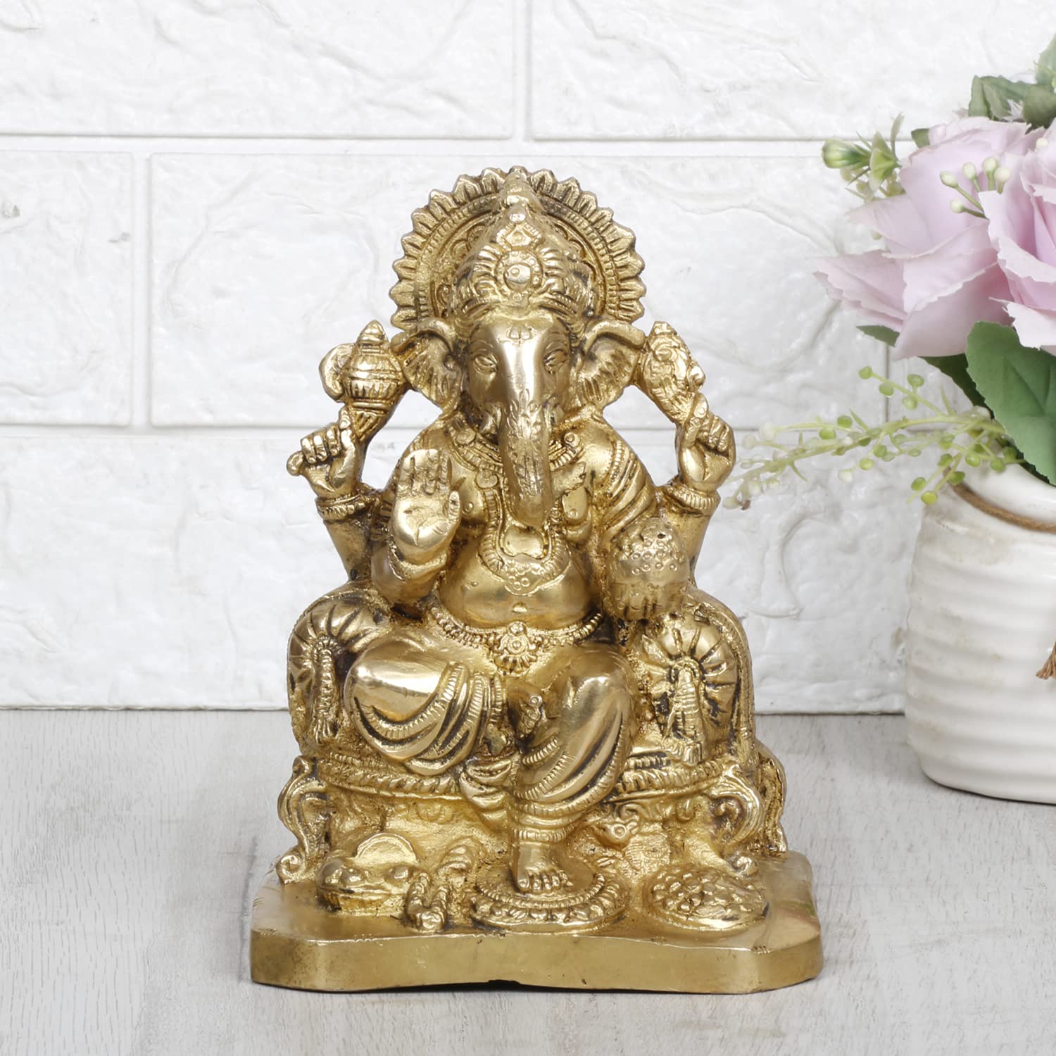 Svarup Brass Ganesha Idol for Home Décor Ganesh Lord Ganpati Statue Showpiece Diwali Pooja Vastu Office Gifts Height 6.75 Inch