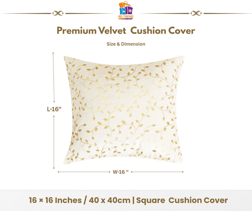 RD TREND Velvet Cushion Covers, 40 x 40 cm/16 x 16 inches, Pack of 2,250 TC, Side Zipper (Cream)