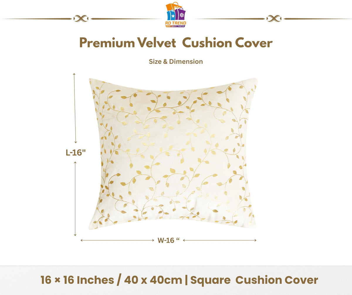 RD TREND Velvet Cushion Covers, 40 x 40 cm/16 x 16 inches, Pack of 2,250 TC, Side Zipper (Cream)