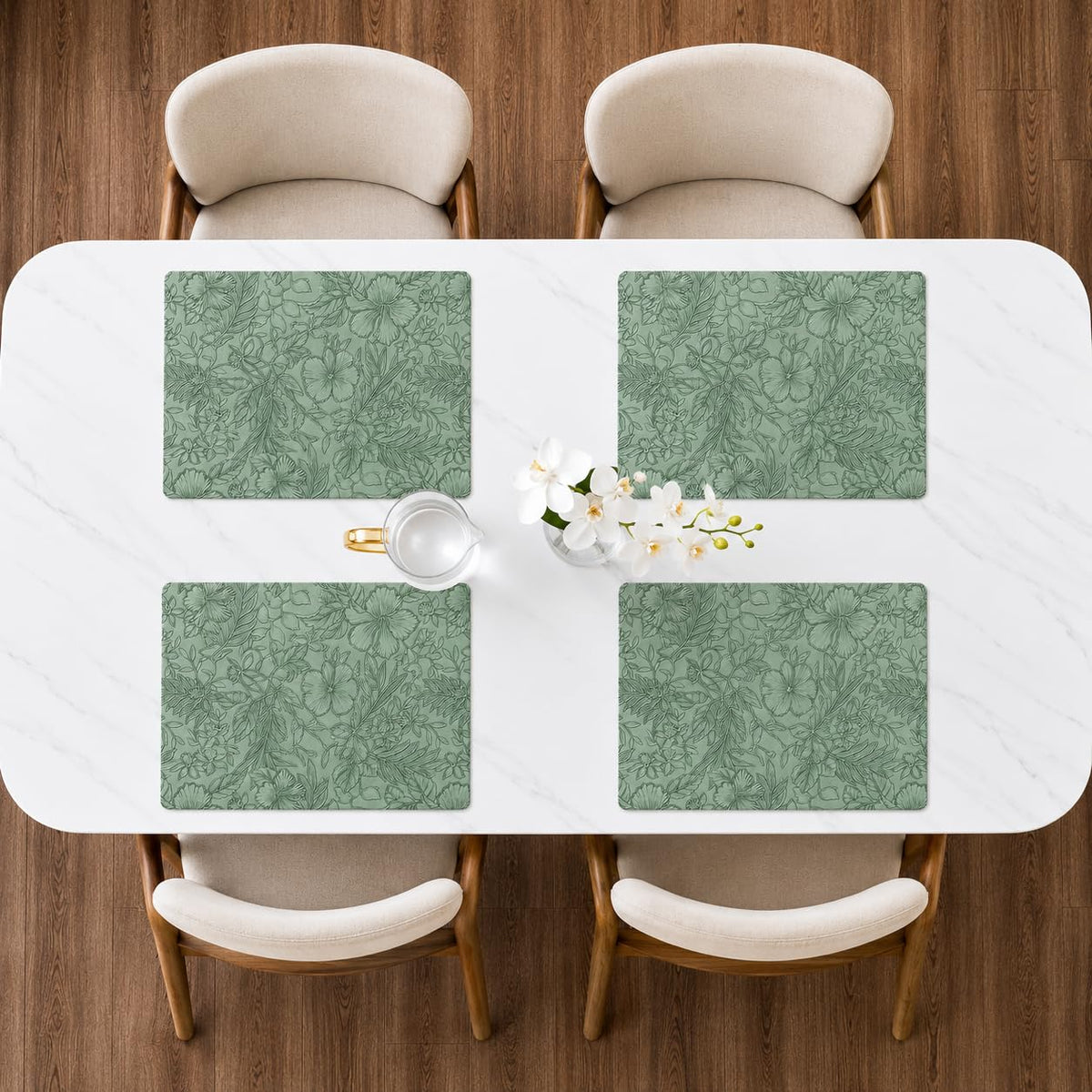 TheTableTales Embossed Faux Leather Placemats Set of 4 | Washable Heat Resistant Dining Table Mats| Non Slip Faux Leather Place Mats for Kitchen Dining Table (Green 43 cm x 30 cm) Kafalo