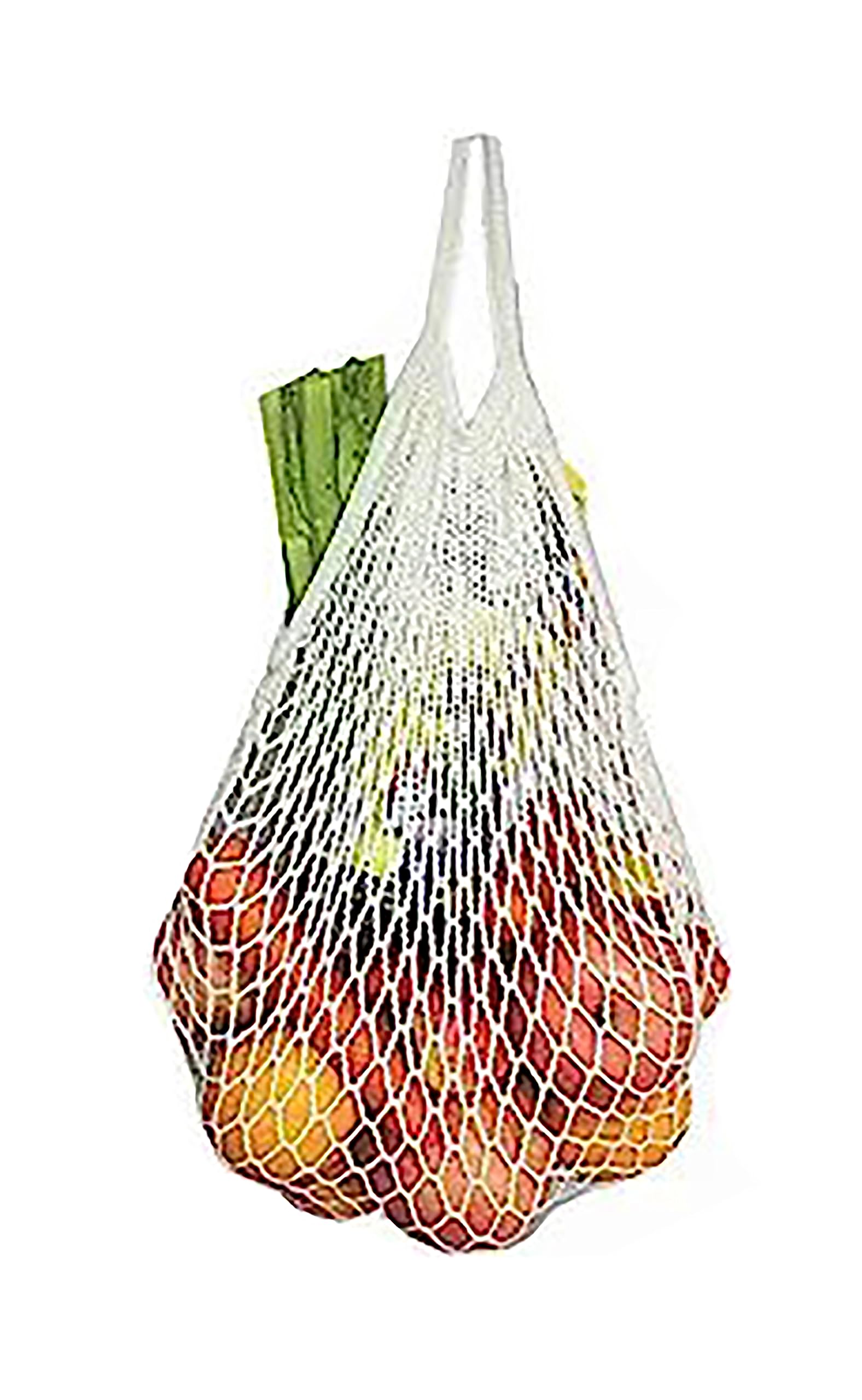 MSK Looms Eco Friendly Light Weight Cotton Net String Bag with Short Handle, Reusable Produce Bag for Fruits and Vegetable - White