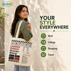 ECOEK Stylish Canvas Tote Bag for Women | Reusable Trendy Zipper Handbag with Pocket, Lightweight Aesthetic Cotton Tote for College, Office, Travel and Daily Use-Limited Edition White