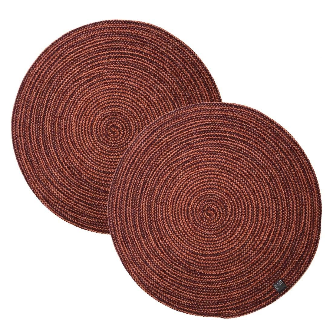SAPROSE® Polypropylene Multipurpose Braided Round Table Mat (2 PCS Pack, 40 cm), Dinning placemats, Side Tablemat, Doilies, Machine Washable (15.5 Dia., Burgandy-Tan Melange) Kafalo