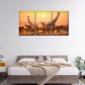 VIBECRAFTS Beautiful Giraffes Sunset In Background 3 Pieces Canvas Wall Painting Fitted With Wooden Frame For Home | Office | Living Room | Gifts(PTVC3Pcs3_11503)