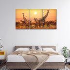 VIBECRAFTS Beautiful Giraffes Sunset In Background 3 Pieces Canvas Wall Painting Fitted With Wooden Frame For Home | Office | Living Room | Gifts(PTVC3Pcs3_11503)