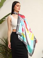 Ravaiyaa - Attitude is everything Women's Crepe Silk Digital Print Large Square Scarf Breathable Lightweight Neckerchief Printed Headscarf 40 x 40 Inch (White & Black Horse Riding)