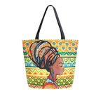 Naanle Africa Canvas Tote Bag Large Women Casual Shoulder Bag Handbag, African Girl Reusable Multipurpose Heavy Duty Shopping Grocery Cotton Bag for Outdoors.