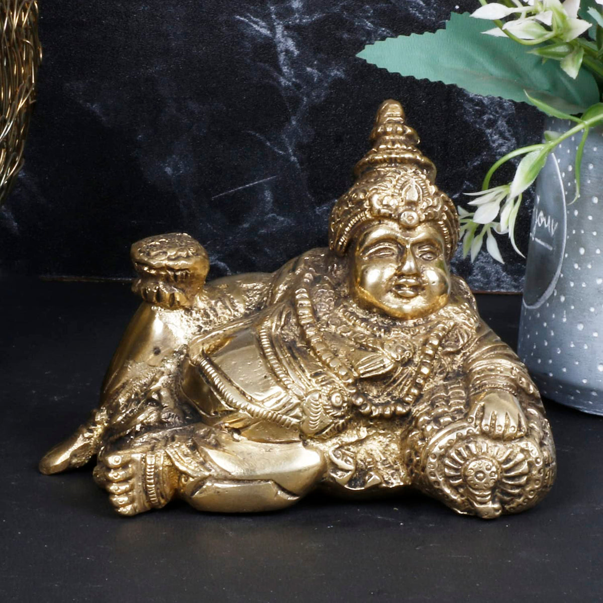 ARTVARKO™ Lord Kuber Maharaj Resting Brass Murti Statue for Treasure Wealth Tijori Locker Money Safe Kubera Idol for Vastu Dosh Nivaran Prosperity Home Décor 5.5 Inch