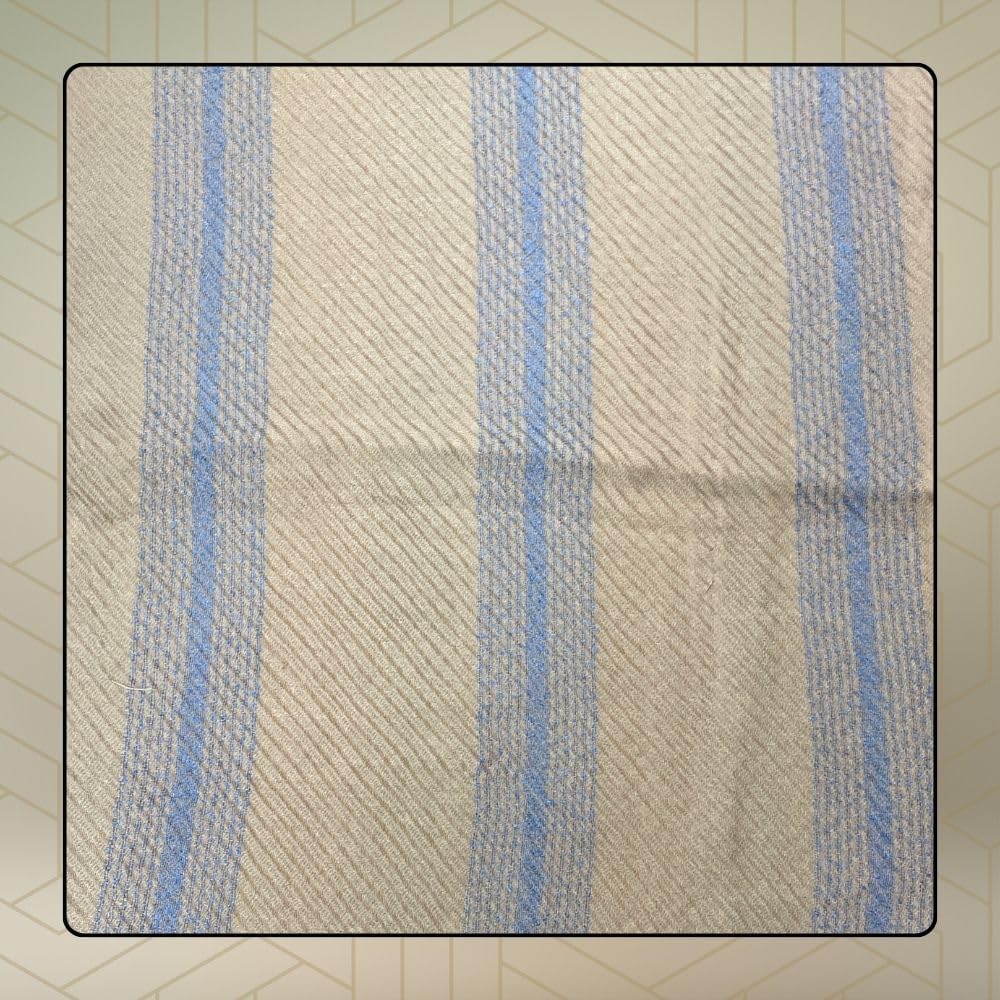 FAHABO Scarf Woman Pleated Stripes Woven Cotton Scarves with Tassels | Hijab Scarf | Headscarf | Neck Scarf | Stoles | Wraps (Beige with Blue Stripes)