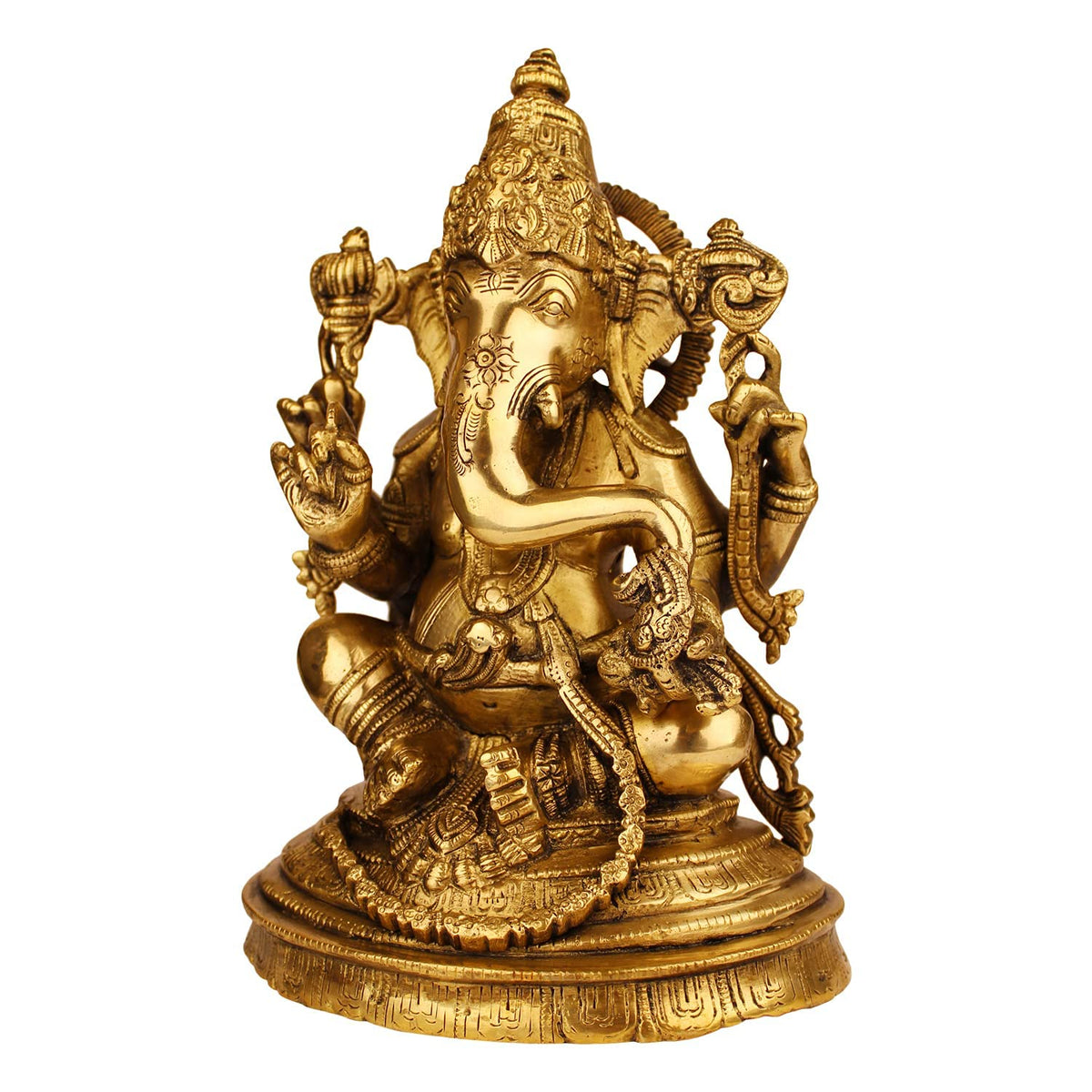 SVARUP Brass Ganesha Idol for Home Decoration Ganpati Statue Murti for Gift Height 11 Inch Weight 4.4 Kg Color Gold