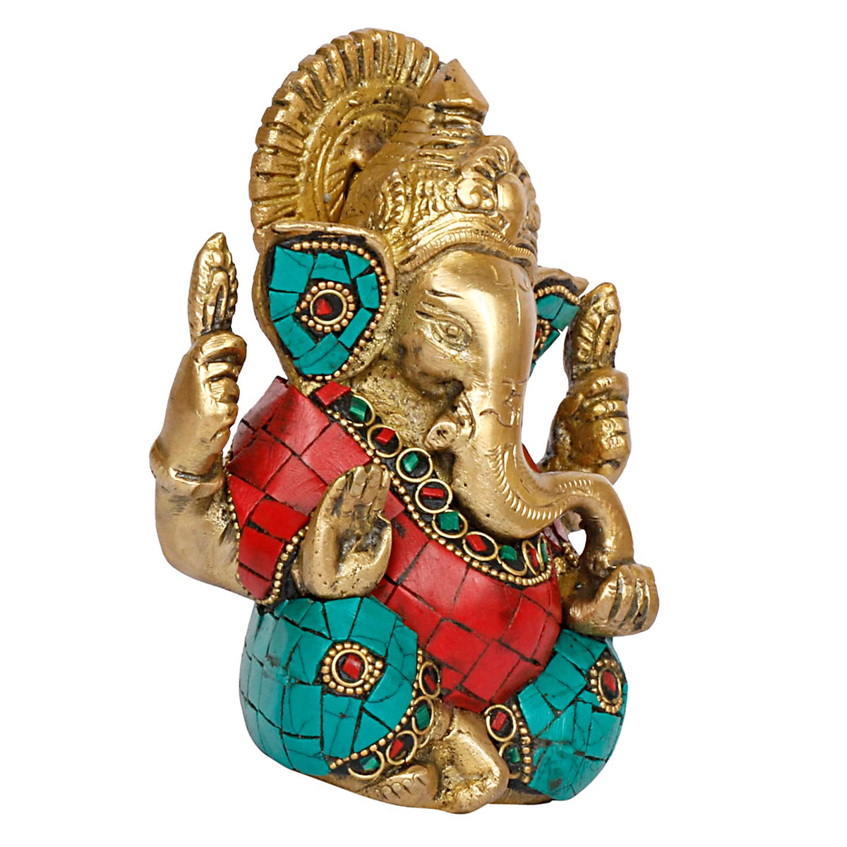 ARTVARKO Brass Ganesha Bhagwan Statue Taj Ganesh Murti of Lord Ganpati for Home & Office Puja 4.5 Inch