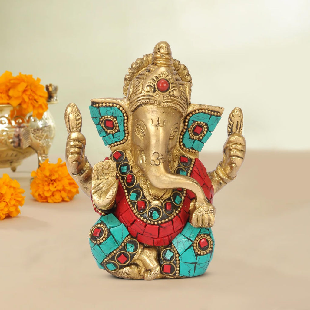 ARTVARKO Brass Ganesha Bhagwan Idol God Ganesh Ganpati Sitting Statue Idol Sculpture for Home D?cor Office Gift Height 4.5 Inch