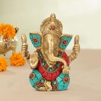 ARTVARKO Brass Ganesha Bhagwan Idol God Ganesh Ganpati Sitting Statue Idol Sculpture for Home D?cor Office Gift Height 4.5 Inch