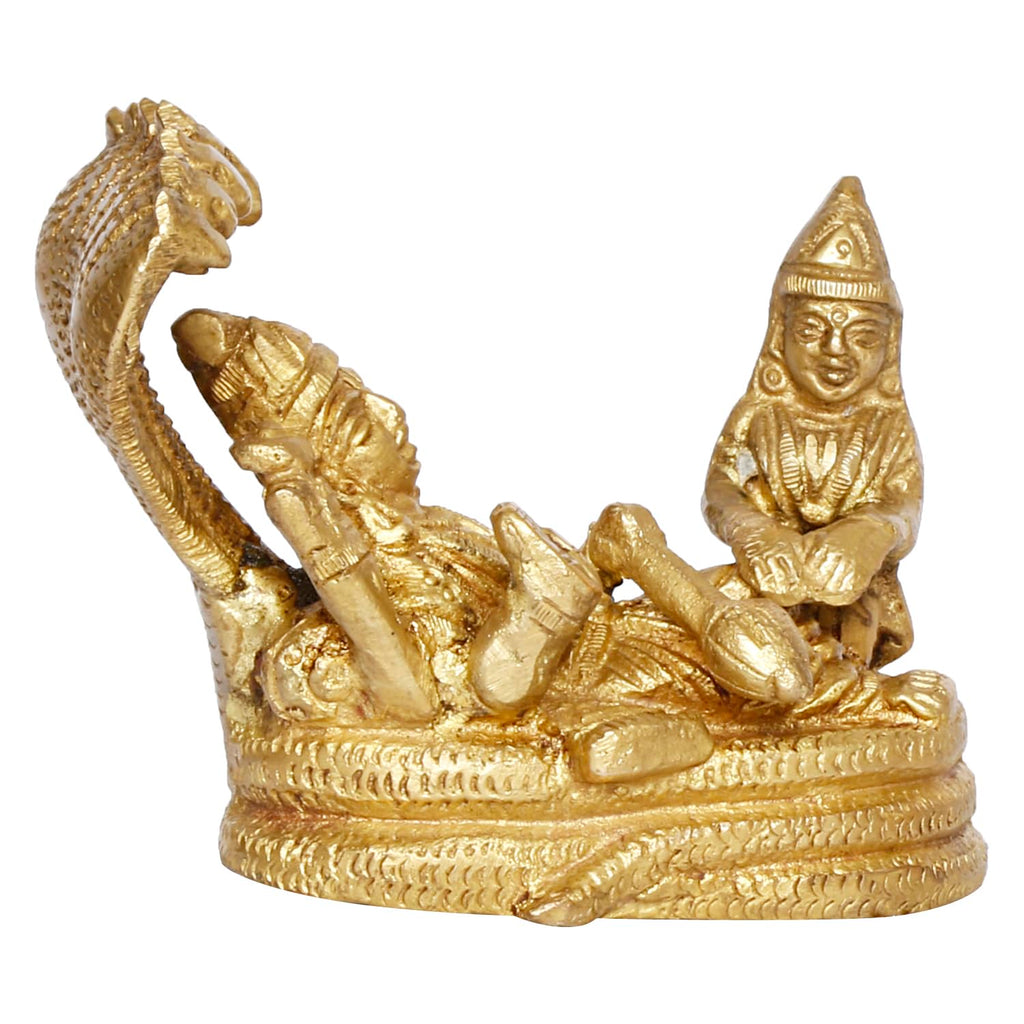 ARTVARKO Brass Lord Lakshmi Vishnu Statue Resting On Sheshnaag Murti Laxmi Maa Narayan Idol Religious Figurine for Puja Home Decor Gift 4 Inch.